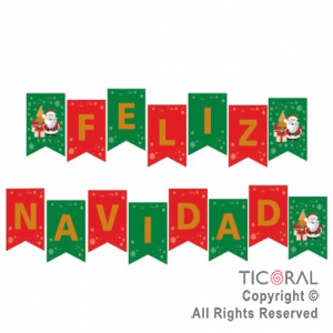 BANDERIN NAVIDE�O CON STAMPING FELIZ NAVIDAD PAPA NOEL x 1